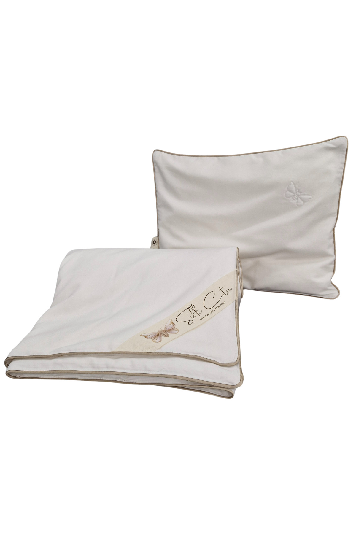 %100 İpek Yorgan ve Yastık Seti Tek Kişilik - Alçak Yastık - Tek Kişilik İpek Yorgan